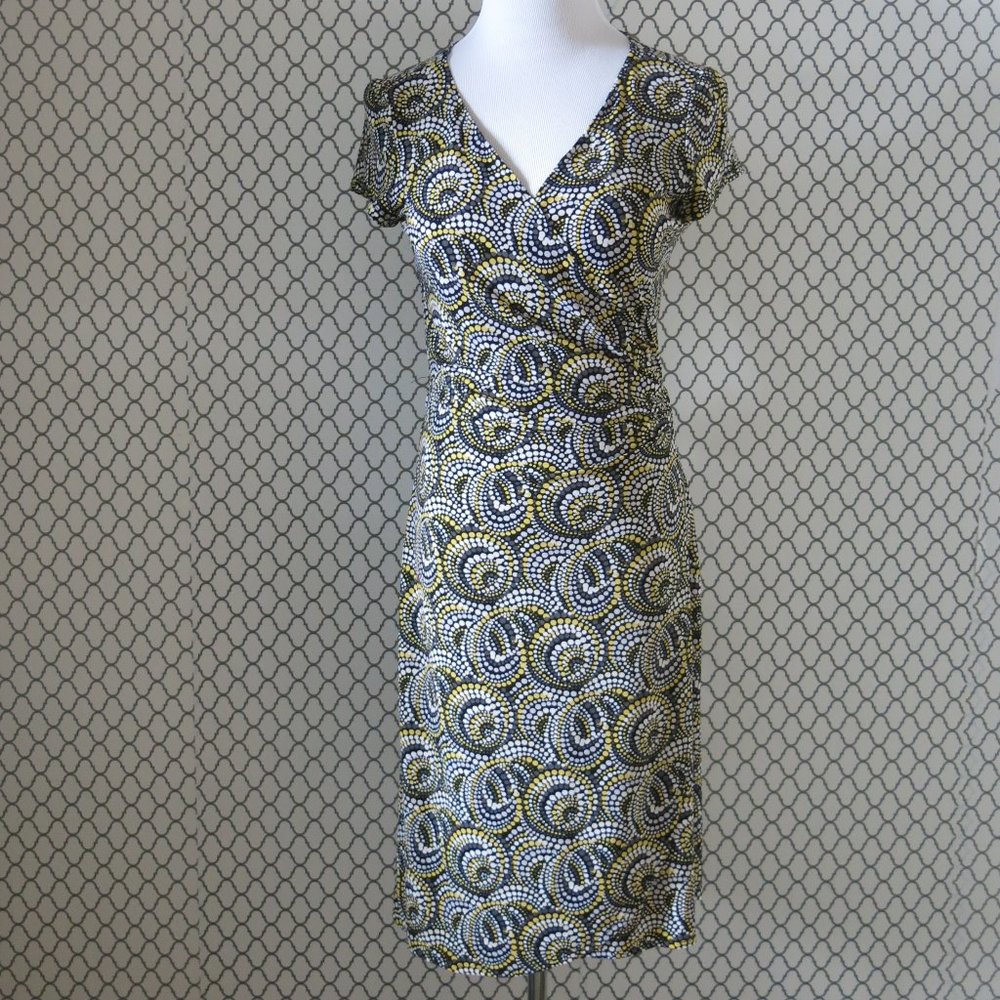 Frank Lyman Design Multi Color Geometric Pattern V Neck Wrap Dress - Size 6 US